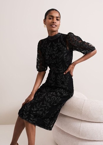 Phase Eight Misha Tapework Shimmer Dress Black Canada | GYWMHF-251